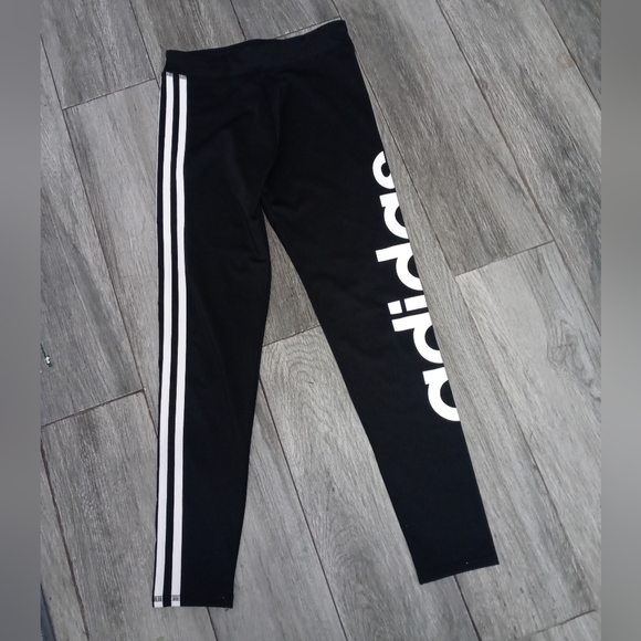 ADIDAS GIRL'S 10/12 LARGE LOGO 3 STRIPE ATHLETIC LEGGINGS BLACK WHITE - Picture 1 of 4